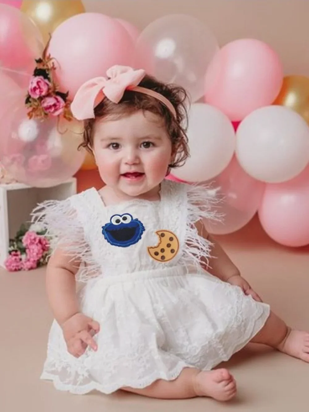 Cookie Monster Dress Lace Birthday Outfit Clothes Sesame Street Dress romper